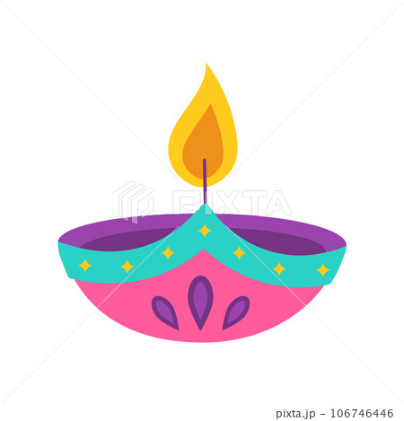 Diwali diya lamp. Indian festival of lights icon. Colorful deepavali sign on white background. Vector illustration in flat cartoon style 106746446