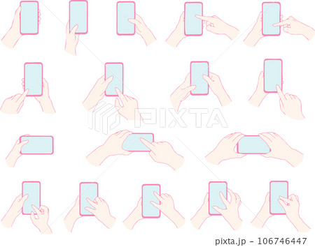 スマホを操作する手、横画面で動画見る手、スクロールする手（ピンク） 106746447