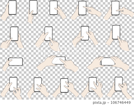 スマホを操作する手、横画面で動画見る手、スクロールする手（画面白） 106746449