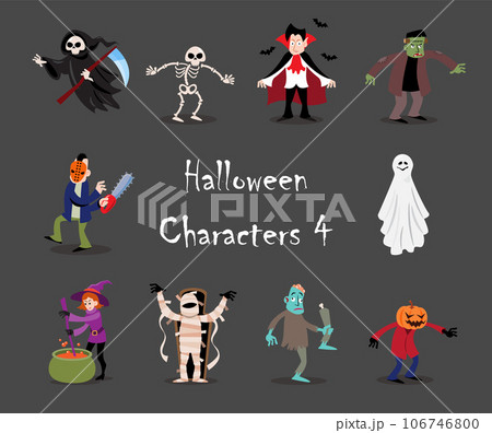 Halloween cartoon characters . Gray isolate background . Vector . Set 4 of 4 . Halloween cartoon characters . Gray isolate background . Vector . Set 4 of 4 . 106746800