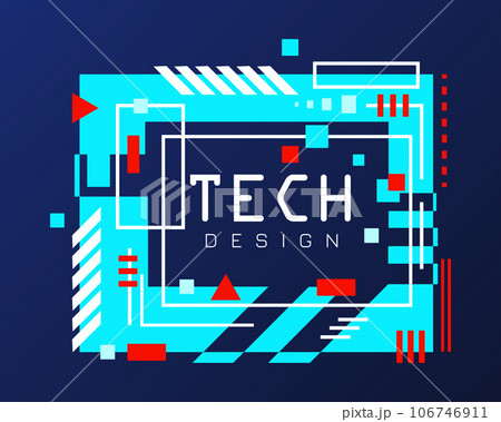 Futuristic geometric banner. Modern technology banner in cyberpunk style. Futuristic hi-tech badge Futuristic geometric banner. Modern technology banner in cyberpunk style. Futuristic hi-tech badge 106746911