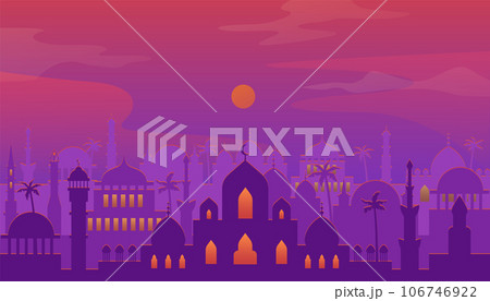 Arabian cityscape. Sunset town scenery. Old arabian cityscape. Sunset town scenery. Arabian cityscape. Sunset town scenery. Old arabian cityscape. Sunset town scenery. 106746922