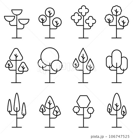 Tree Vector Line Icon Set. Naturally beautiful symbol, wooden trunk and outline branches for map. Vector illustration. Editable stroke. Tree Vector Line Icon Set. Naturally beautiful symbol, wooden trunk and outline branches for map. Vector illustration. Editable stroke. 106747525