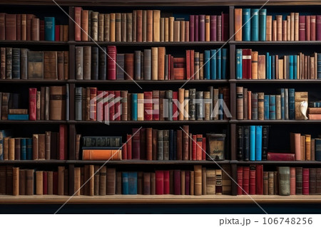 たくさんの本が並ぶ棚　AI生成画像　AI画像 106748256