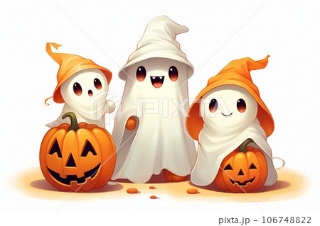 ハロウィンのイラスト（おばけの仮想する子供） 106748822