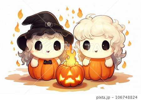 ハロウィンのイラスト（おばけの仮想する子供） 106748824