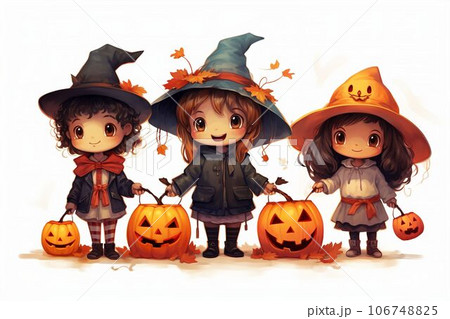 ハロウィンのイラスト（おばけの仮想する子供） 106748825