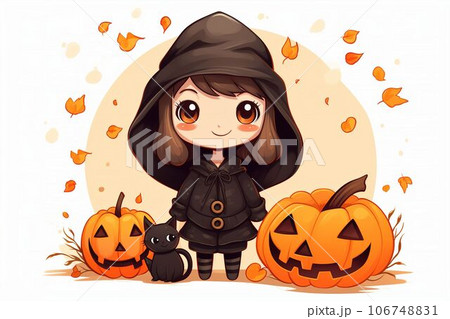 ハロウィンのイラスト（魔女の仮想する子供） 106748831