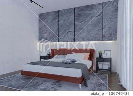 Modern Luxury Bedroom with apricot Color. Illustration Render Modern Luxury Bedroom with apricot Color. Illustration Render 106749435
