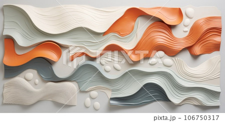 A wall with a colorful wave pattern made of plastic, AI 106750317