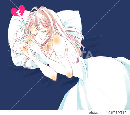 悲しい表情で眠る女性 失恋 涙 悲しい表情で眠る女性 失恋 涙 106750515