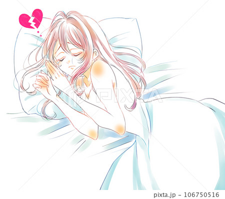 悲しい表情で眠る女性 失恋 涙 悲しい表情で眠る女性 失恋 涙 106750516