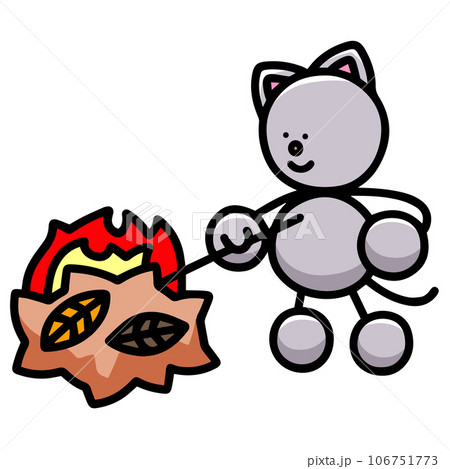 焚き火をするにゃんまるのイラスト　猫 106751773