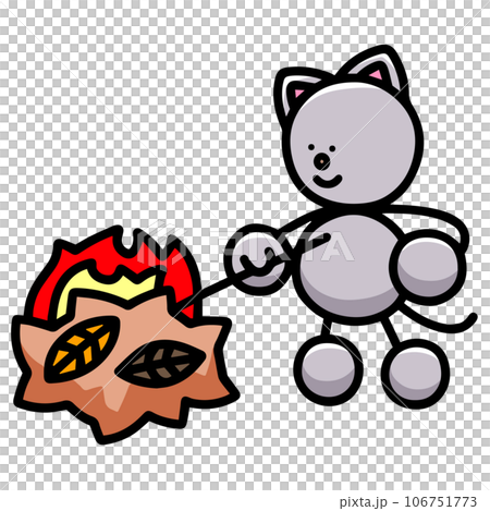 焚き火をするにゃんまるのイラスト　猫 106751773