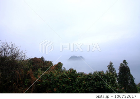 海霧に浮かぶ 大芝島のハート島 106752617