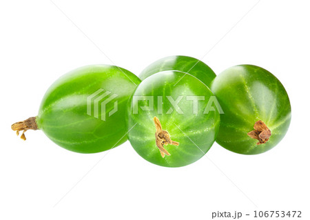 Heap of green ripe gooseberry isolated on white background. Top view. File contains clipping path. 106753472