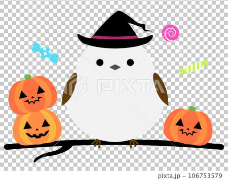 ハロウィンの仮装をしたシマエナガのアイコンのイラスト素材