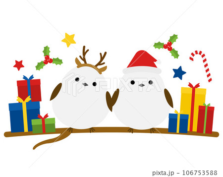 クリスマスを楽しむシマエナガのアイコンのイラスト素材 [106753588
