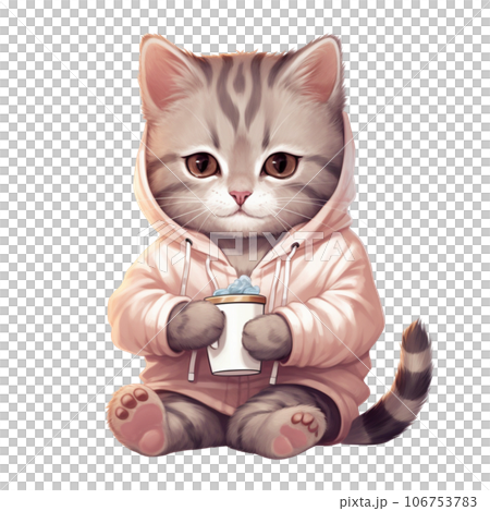 cat with hot coffee, milk in winter season cat with hot coffee, milk in winter season 106753783