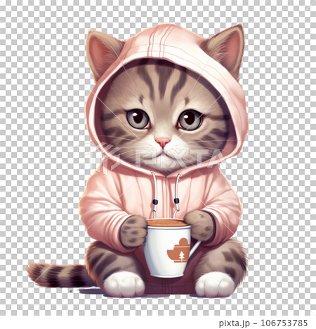 cat with hot coffee, milk in winter season cat with hot coffee, milk in winter season 106753785