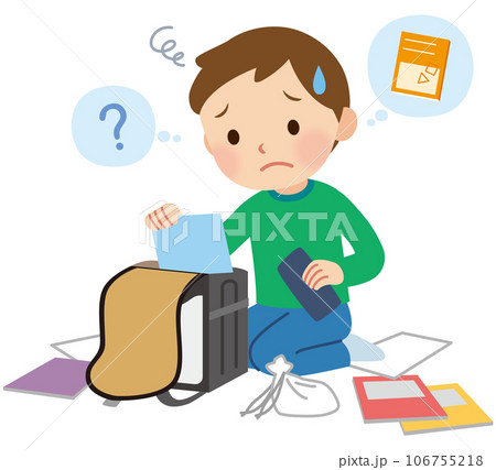 ランドセルの中を探す子供　発達障害 106755218