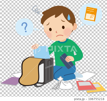 ランドセルの中を探す子供　発達障害 106755218