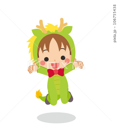 ドラゴンの着ぐるみを着てジャンプする可愛い小さな女の子のイラスト 白背景 全身 ベクター ドラゴンの着ぐるみを着てジャンプする可愛い小さな女の子のイラスト 白背景 全身 ベクター 106755438