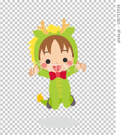 ドラゴンの着ぐるみを着てジャンプする可愛い小さな女の子のイラスト 白背景 全身 ベクター ドラゴンの着ぐるみを着てジャンプする可愛い小さな女の子のイラスト 白背景 全身 ベクター 106755438