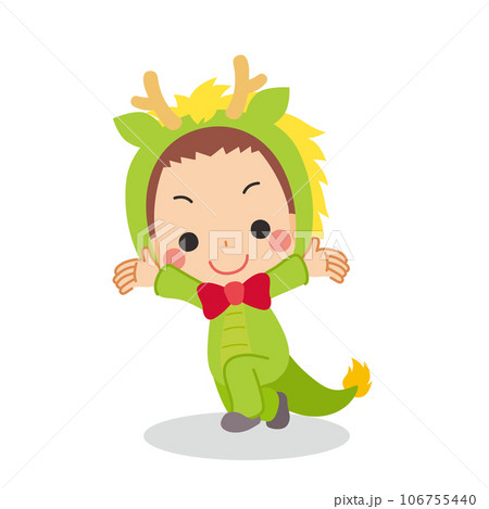 ドラゴンの着ぐるみを着てポーズを決めている可愛い小さな男の子のイラスト 白背景 全身 ベクター ドラゴンの着ぐるみを着てポーズを決めている可愛い小さな男の子のイラスト 白背景 全身 ベクター 106755440