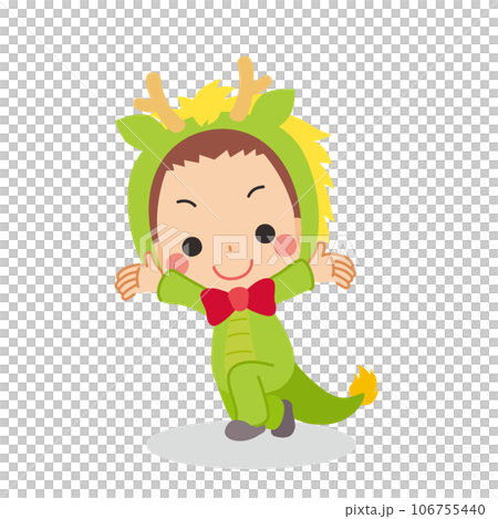 一個可愛的小男孩穿著龍服裝擺姿勢的插圖,白色背景,全身,矢量 一個可愛的小男孩穿著龍服裝擺姿勢的插圖,白色背景,全身,矢量 106755440
