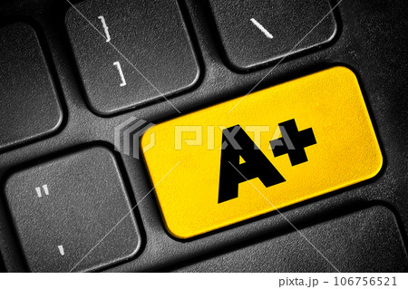Education rating A plus text button on keyboard, concept background Education rating A plus text button on keyboard, concept background 106756521