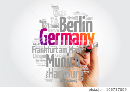 List of cities in Germany, map silhouette word cloud, travel concept background 106757096