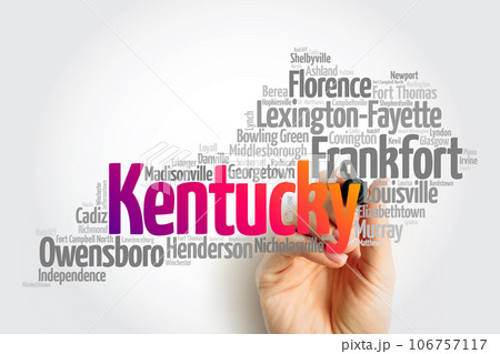 List of cities in Kentucky USA state, map silhouette word cloud map concept List of cities in Kentucky USA state, map silhouette word cloud map concept 106757117
