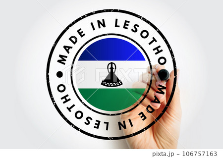 Made in Lesotho text emblem stamp, concept background 106757163
