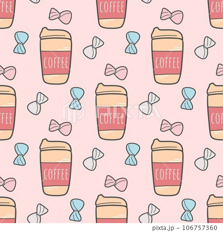 Hand drawn seamless pattern of coffee and candy Hand drawn seamless pattern of coffee and candy 106757360