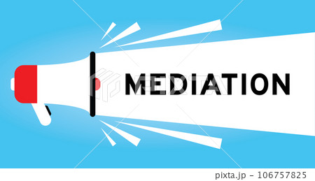 Color megaphone icon with word mediation in white banner on blue background 106757825
