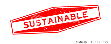 Grunge red sustainable word hexagon rubber seal stamp on white background Grunge red sustainable word hexagon rubber seal stamp on white background 106758259