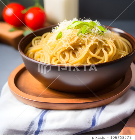 Spaghetti bolognese, spaghetti pasta with tomato sauce, cheese parmesan and basil Spaghetti bolognese, spaghetti pasta with tomato sauce, cheese parmesan and basil 106758378