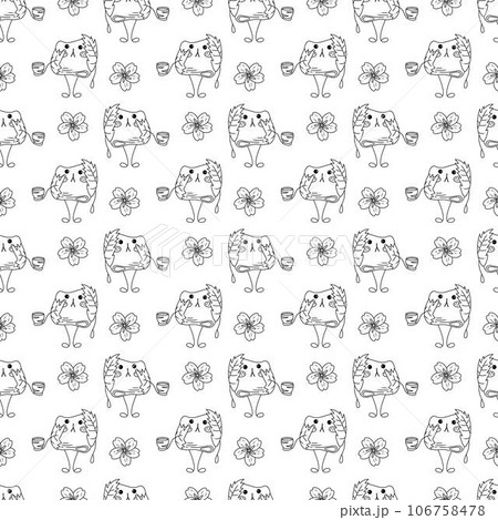 Sakura mochi pattern12. Seamless pattern with cute mochi character. Doodle cartoon vector illustration.  106758478
