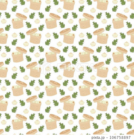Manju pattern4. Seamless pattern with freshly cooked Japanese manju patties. Doodle color cartoon vector illustration. Manju pattern4. Seamless pattern with freshly cooked Japanese manju patties. Doodle color cartoon vector illustration. 106758897