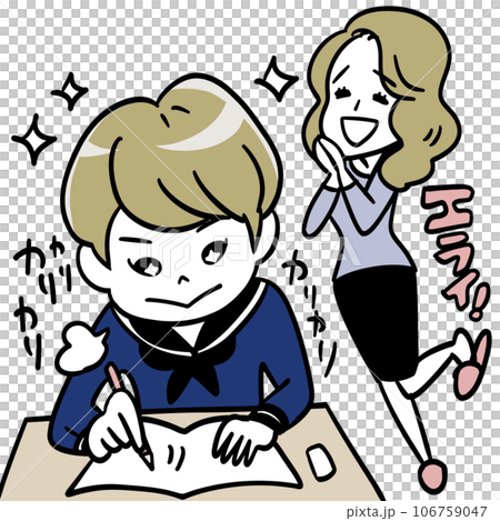 勉強している娘を見て喜ぶ母親 勉強している娘を見て喜ぶ母親 106759047