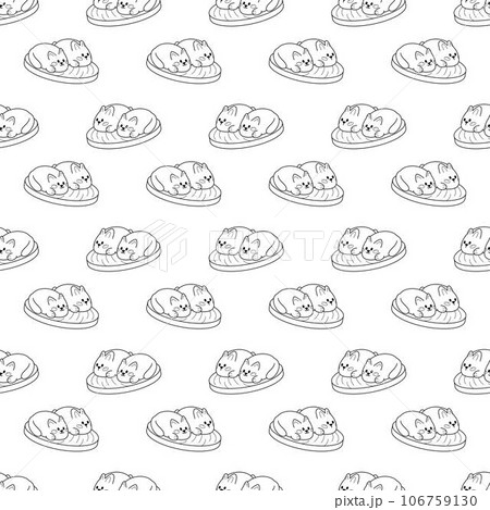 Manju pattern15. Cute Japanese pies in the form of a cat and a rabbit. Doodle black and white cartoon vector illustration. 106759130
