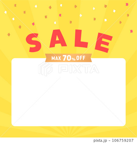 SALEと70%OFFの文字と紙吹雪の背景素材 - 黄色の集中線の目立つバナー･ポスター 106759207