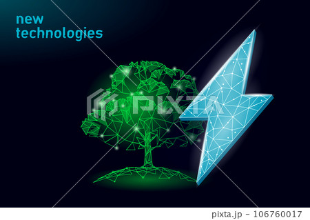 3D plant green lightning saving energy ecology concept. Polygonal light blue sprout eco electricity green energy power banner vector illustration 3D plant green lightning saving energy ecology concept. Polygonal light blue sprout eco electricity green energy power banner vector illustration 106760017