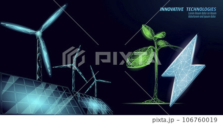 3D windmills ecology forest concept. Save environment wind green tree energy sustainable power. Eco global planet solution. Triangle vector illustration art 3D windmills ecology forest concept. Save environment wind green tree energy sustainable power. Eco global planet solution. Triangle vector illustration art 106760019