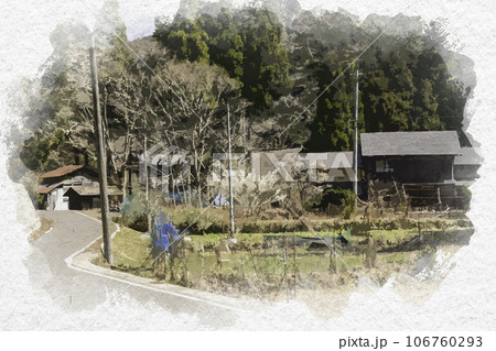 水彩画風　智頭宿　板井原集落　鳥取県八頭郡智頭町 106760293