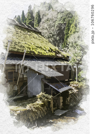 水彩画風　智頭宿　板井原集落　鳥取県八頭郡智頭町 106760296