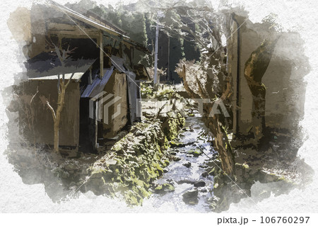 水彩画風 智頭宿 板井原集落 鳥取県八頭郡智頭町 水彩画風 智頭宿 板井原集落 鳥取県八頭郡智頭町 106760297