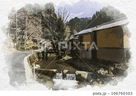 水彩画風 智頭宿 板井原集落 鳥取県八頭郡智頭町 水彩画風 智頭宿 板井原集落 鳥取県八頭郡智頭町 106760303
