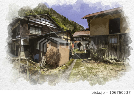 水彩画風　智頭宿　板井原集落　鳥取県八頭郡智頭町 106760337